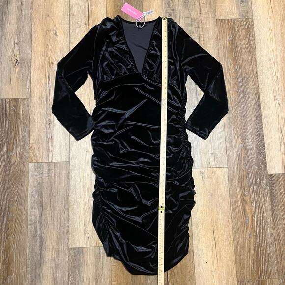 NWT Black Velvet Ruched Bodycon Long Sleeve Dress Plus 3x Sexy Holiday Cocktail - Picture 9 of 9